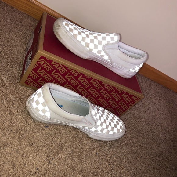 reflective checkered slip on vans